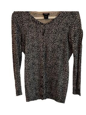 Ann Taylor Cardigan Animal Print Women's Small Black And Beige